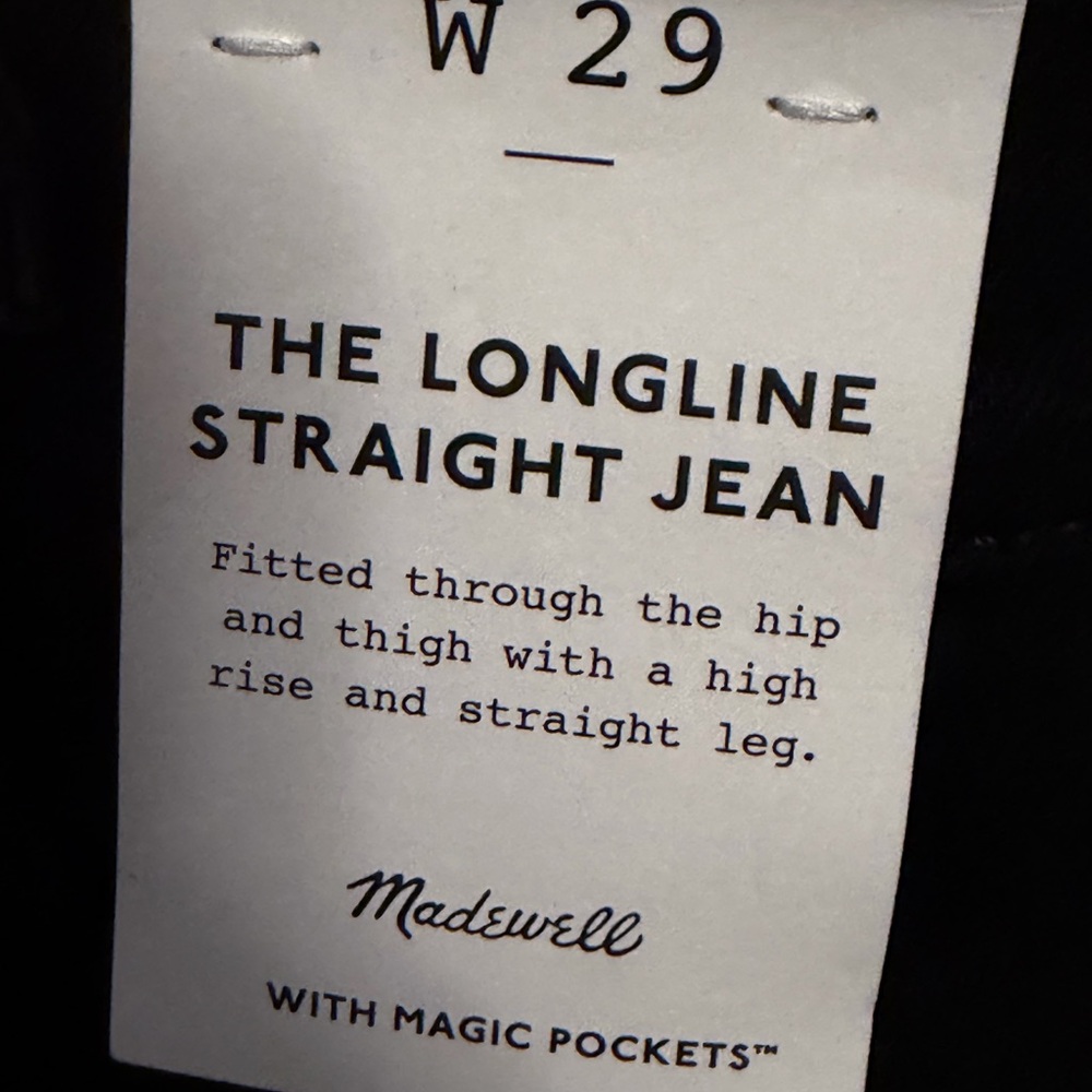 Madewell BNWT size 29 Black denim the longline straight jean! - Picture 2 of 5